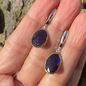 Sterling Silver natural blue fire opal   earrings