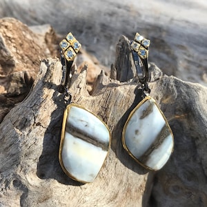 sterling silver statement natural opal topaz earrings