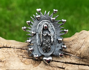 Handmade Sterling Silver statement Madonna ring Virgen Guadalupe adjustable ring