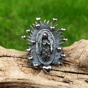 Anillo ajustable Virgen Guadalupe hecho a mano en plata de ley