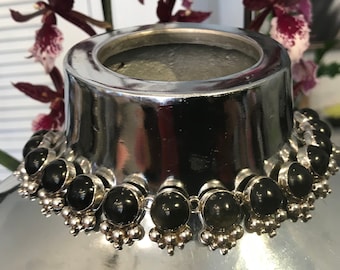 Sterling silver Repousse Abstract obsidian necklace Choker
