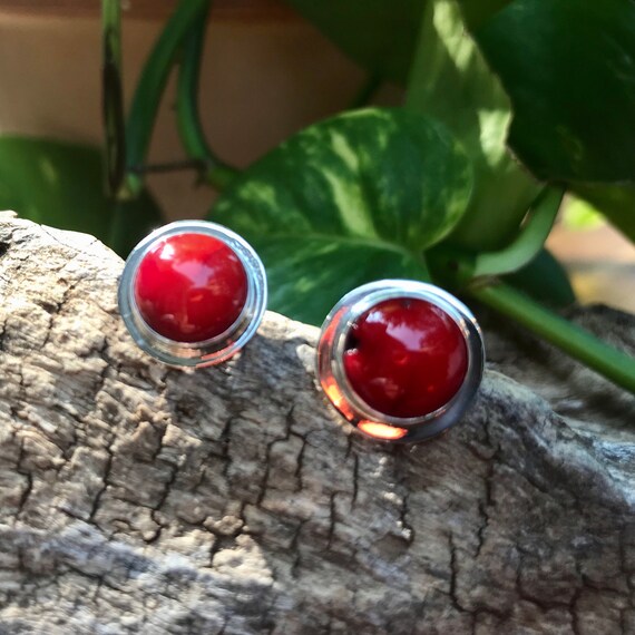 Red coral earrings sterling best sale silver