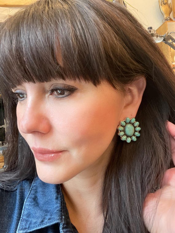 Sterling  Silver turquoise statement post earrings - image 10