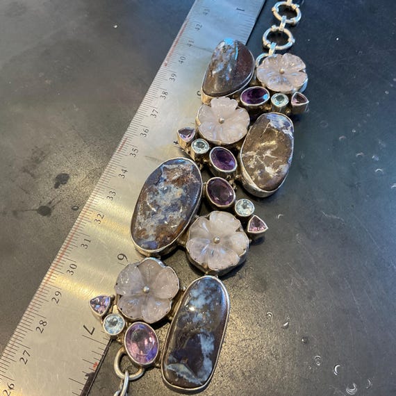 sterling silver boulder Opal blue topaz amethyst quartz bracelet View 5
