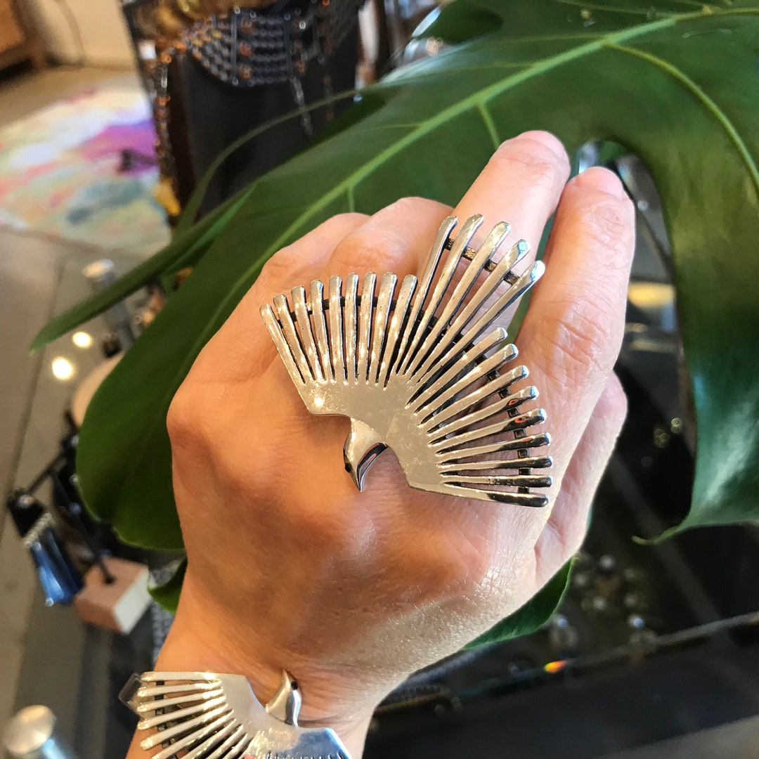 Sterling Statement Huge Phoenix Bird Wings Cuff Ring - Etsy