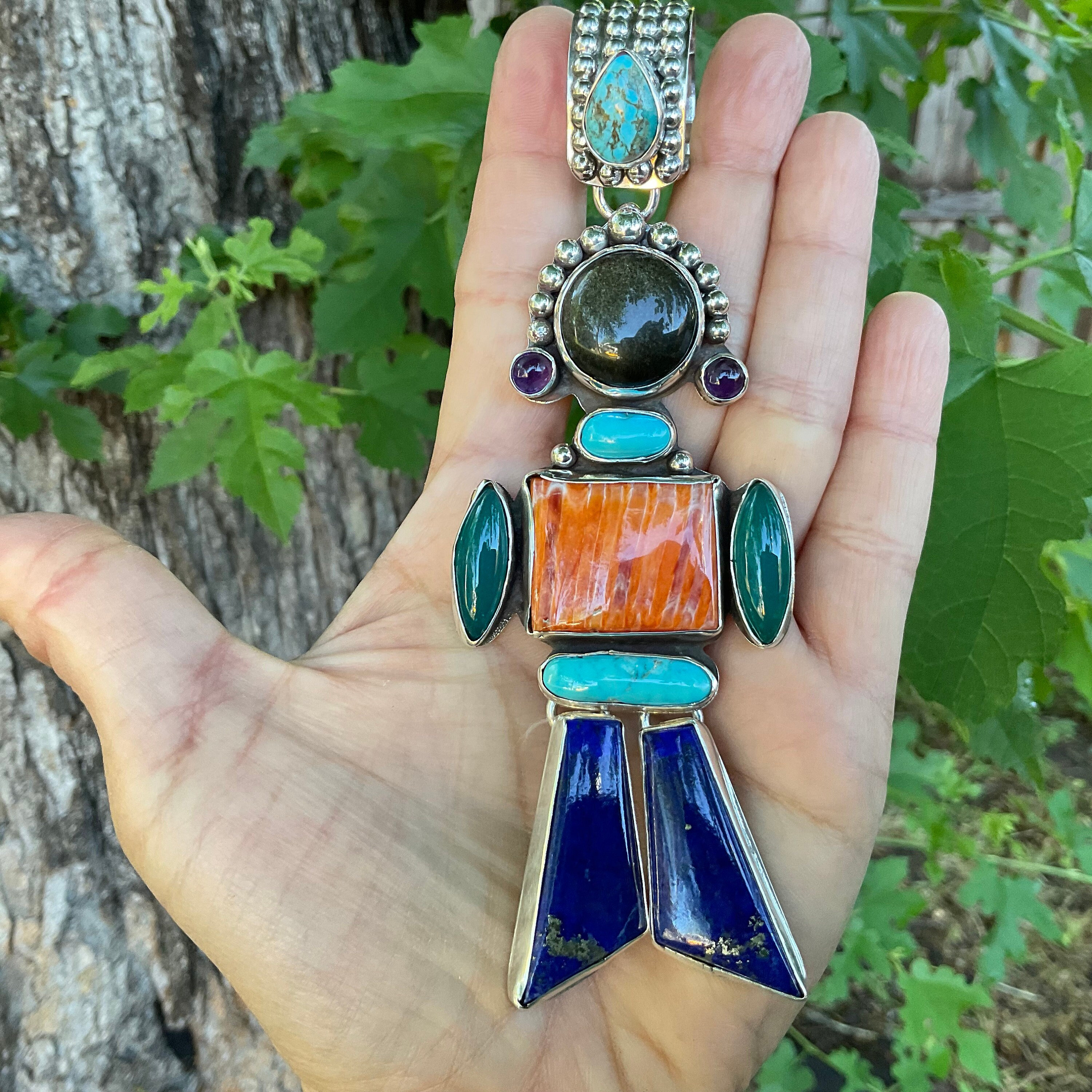 Sterling Silver Turquoise Child Wearable Art Pendant With Large