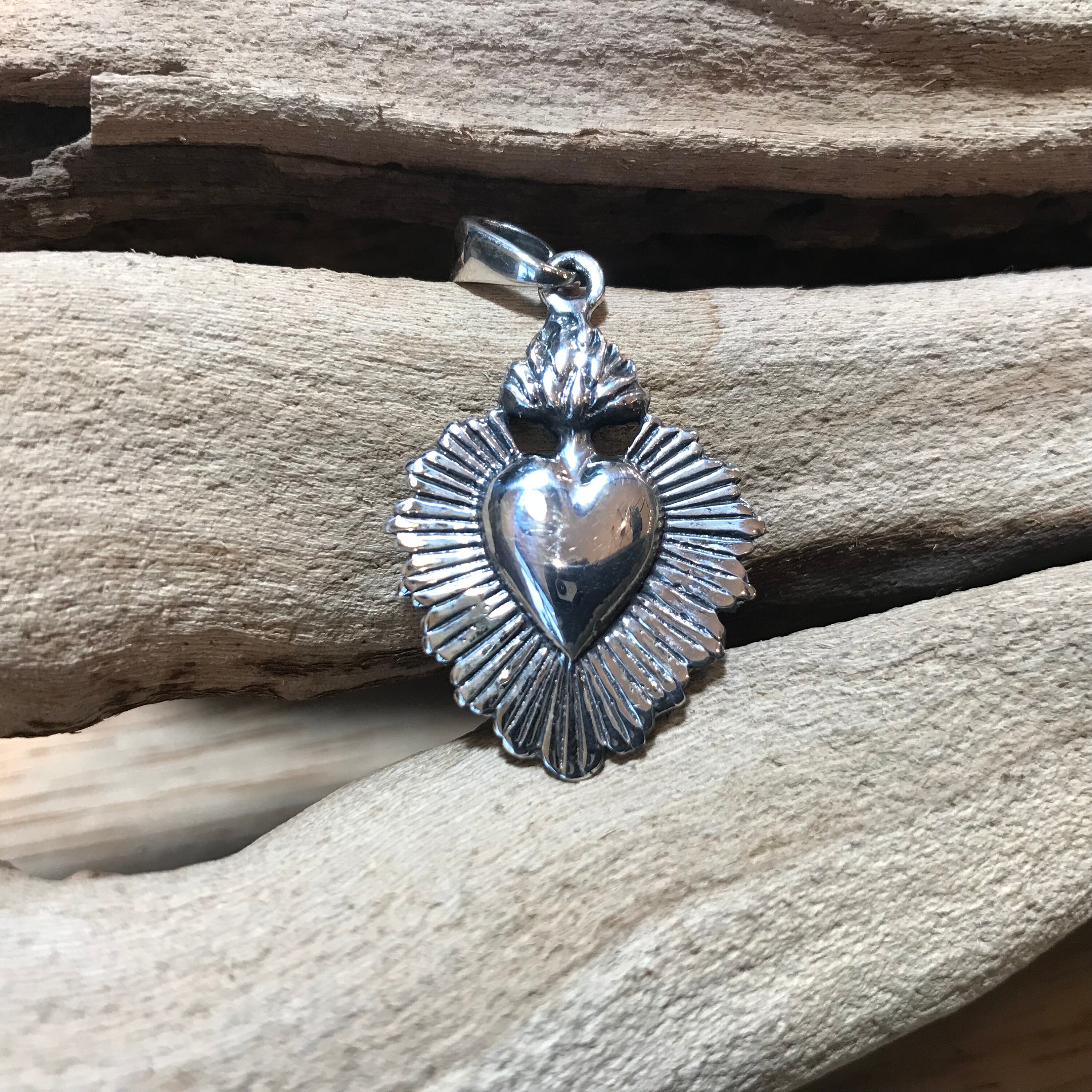 Sterling Silver Statement Sacred Heart Pendant for Necklace Etsy