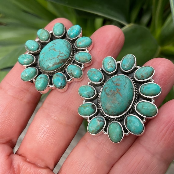 Sterling  Silver turquoise statement post earrings - image 4