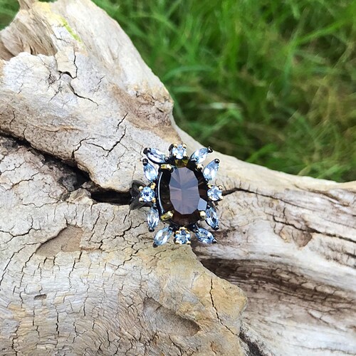 Handmade sterling silver Topaz Smokey Quartz statement Ring shops 7