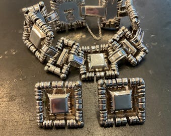 sterlingsilver modernistisk vintage signerad William Spratling armbandsörhängen set