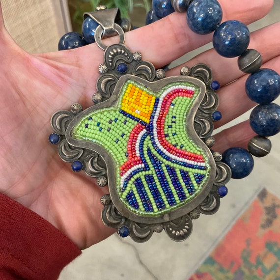 Sterling Silver beaded statement tulip necklace p… - image 1