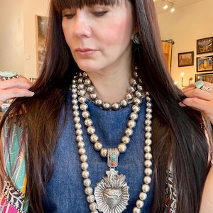 Sterling silver vintage pearl bench bead long necklace 36”