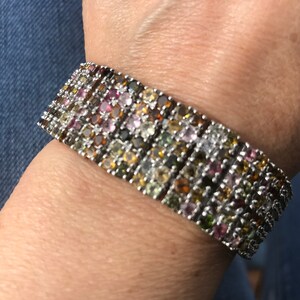 スターリングシルバー 天然トルマリン ワイドブレスレット ファンシー 
