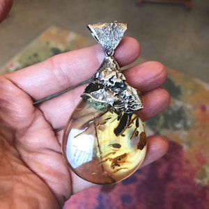 Statement amber brutalist pendant sterling silver