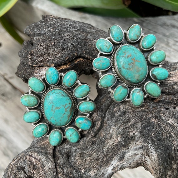 Sterling  Silver turquoise statement post earrings - image 5