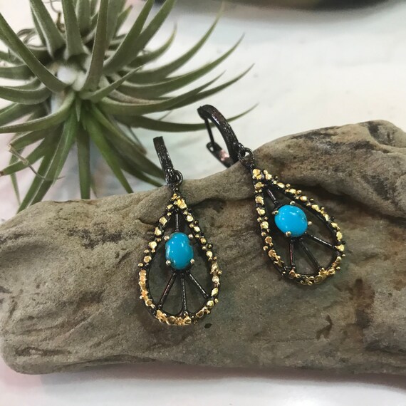 Boucles D'oreilles Pendantes Argent 925 Avec Turquoise Naturelle – Sans Emballage