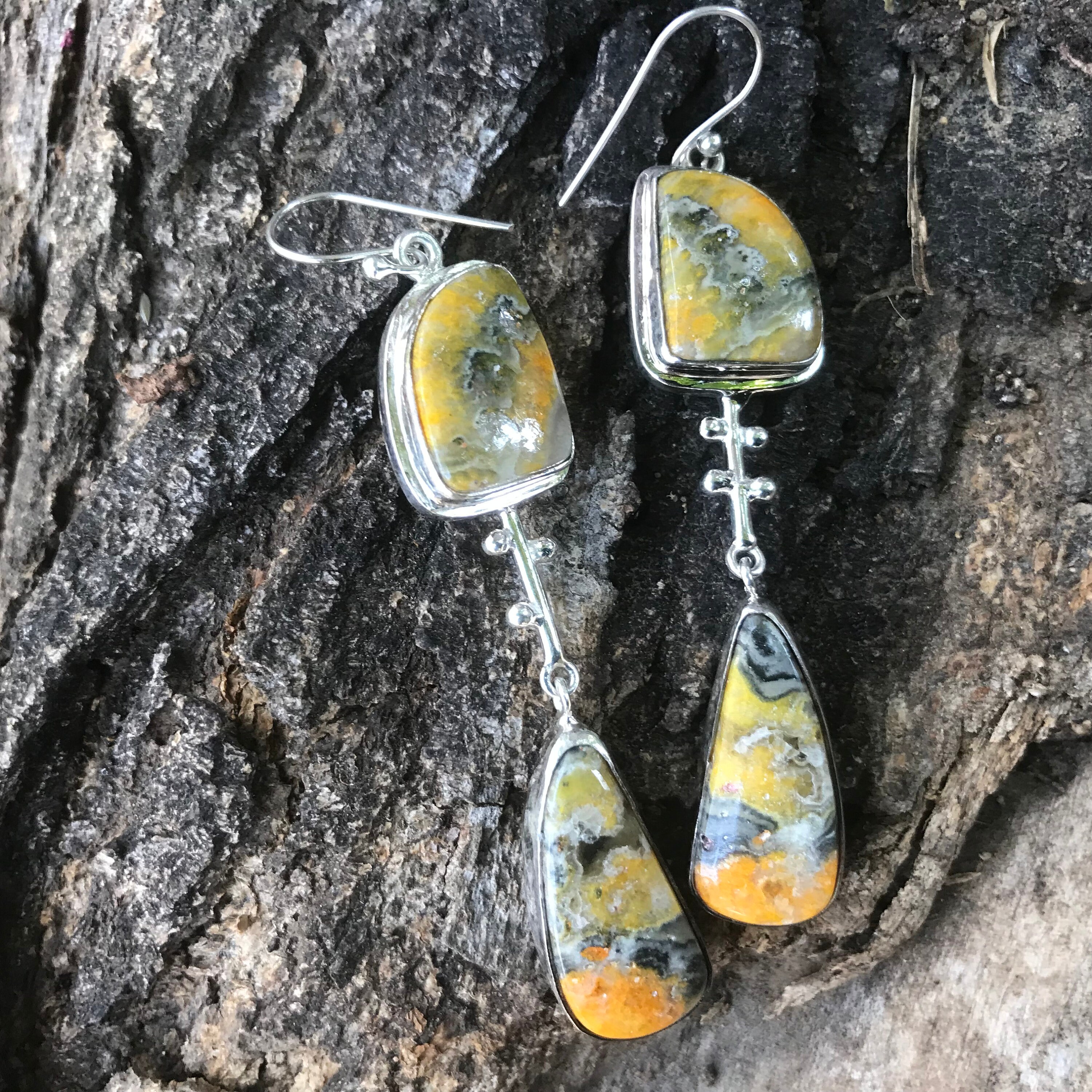 Sterling Silver Bumblebee Jasper Dangle Earrings Etsy