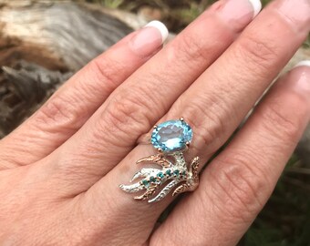 100% anello in argento con topazio genuino 7mm * 9mm VVS