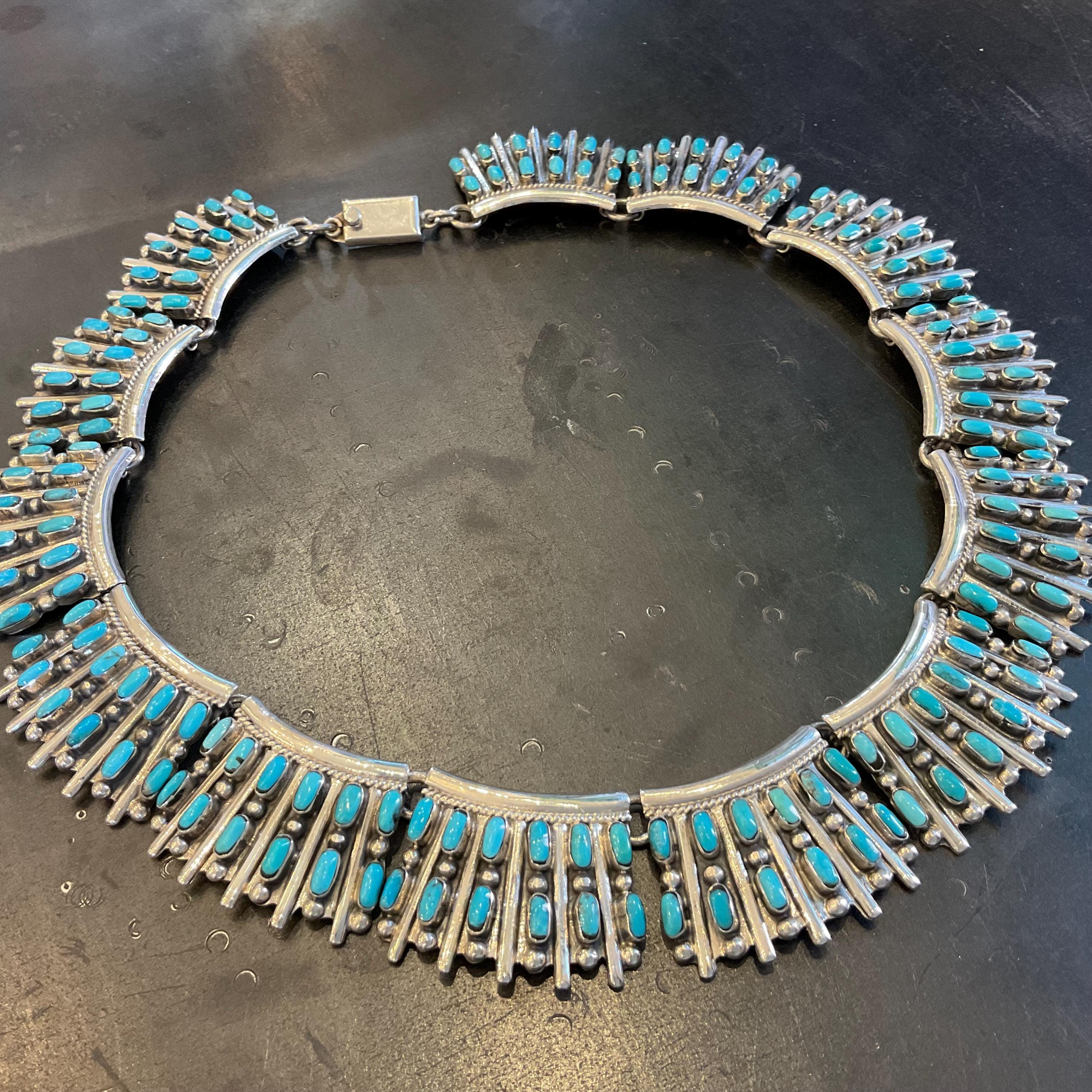 アクセサリー VINTAGE Turquoise Necklace Sterling Silver Statement Mid Century Vintage Turquoise Necklace
