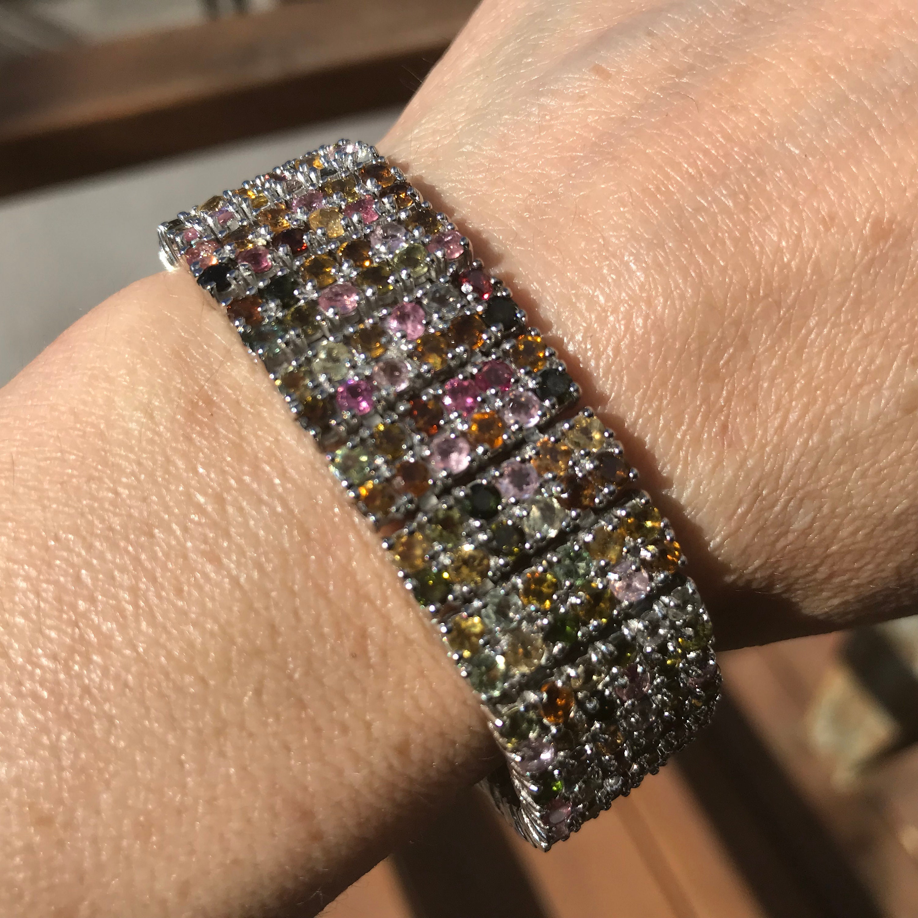 スターリングシルバー 天然トルマリン ワイドブレスレット ファンシー