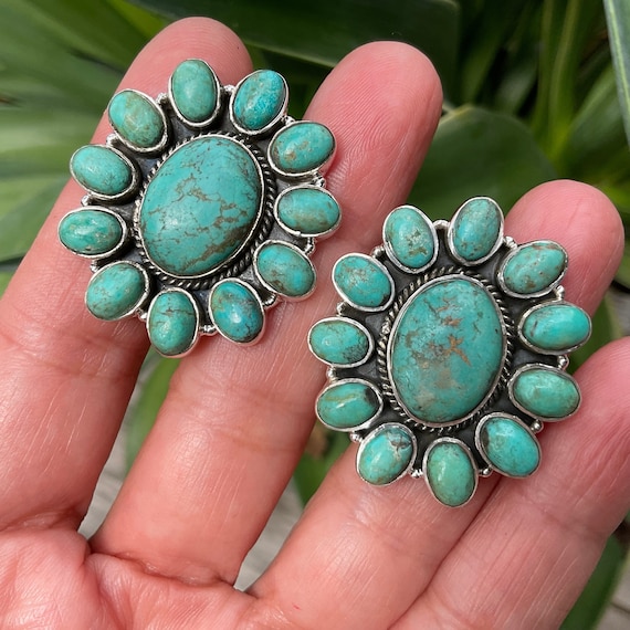 Sterling  Silver turquoise statement post earrings - image 1