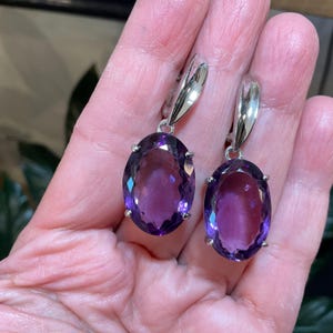 Amethyst Sterling silver amethyst Dangle oval Earrings