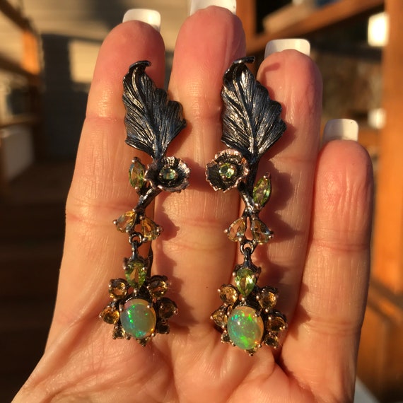 Buy Sterling Silver Rainbow Opal Citrine Peridot Fancy Earrings Online in India Etsy