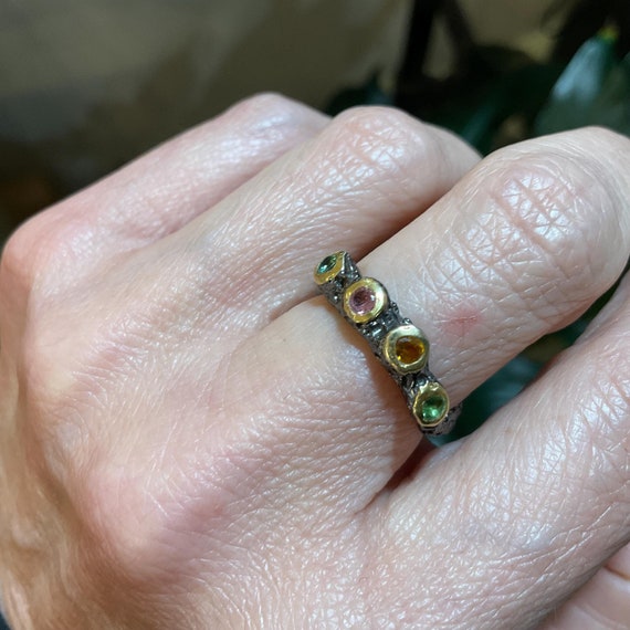 スターリングシルバー マルチカラー トルマリン バンドリング 7 - Etsy