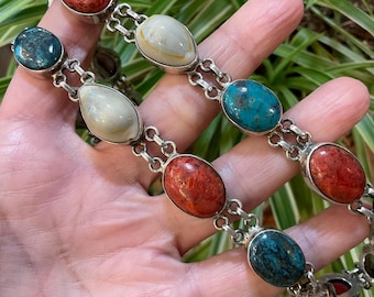 Sterling Silver Turquoise red coral Statement Necklace