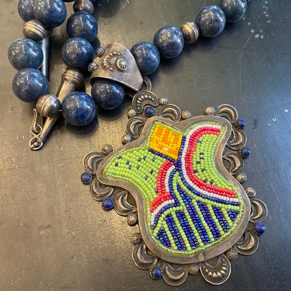 Sterling Silver beaded statement tulip necklace p… - image 5