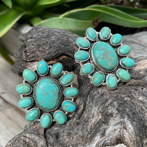 Sterling  Silver turquoise statement post earrings - image 6