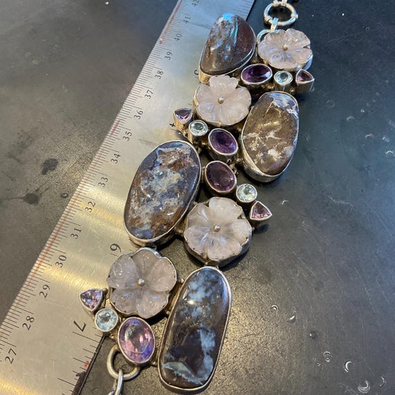 sterling silver boulder Opal blue topaz amethyst quartz bracelet View 4