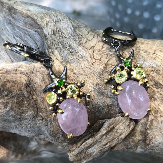 Sterling Silver Pink Morganite Peridot Earrings Etsy