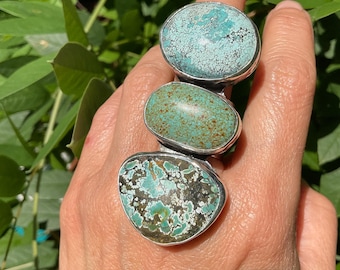 Bague manchette ajustable en argent sterling avec turquoise, tailles 7 à 10