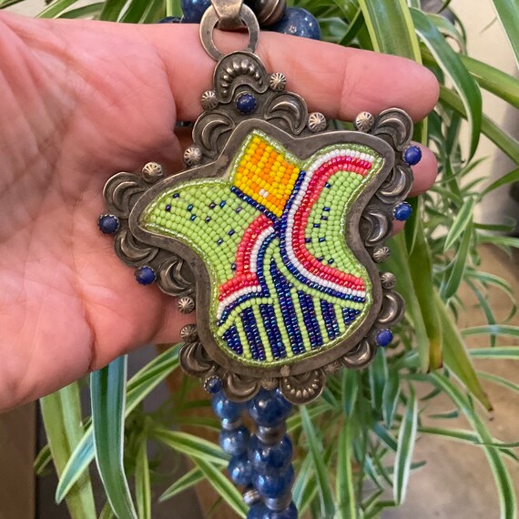 Sterling Silver beaded statement tulip necklace p… - image 4