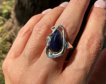 Anello Con Fascia Opalina Blu Fuoco Naturale Argento 7.5 - Italia - Foto 12