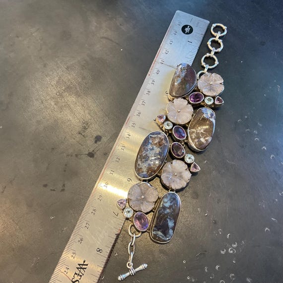 sterling silver boulder Opal blue topaz amethyst quartz bracelet View 6
