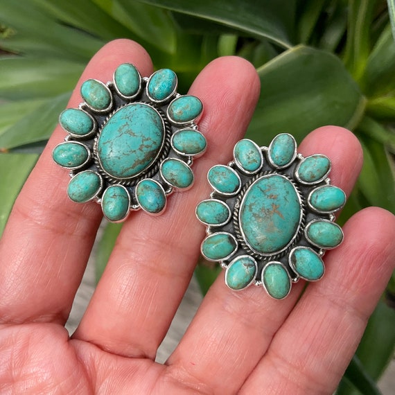 Sterling  Silver turquoise statement post earrings - image 7