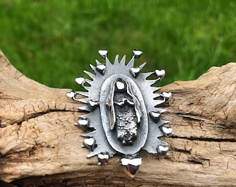 Sterling Silver statement Madonna Virgen Mary Guadalupe pendant for necklace