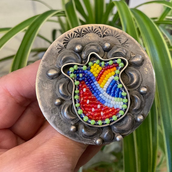 Sterling Silver beaded statement ring bohemian tu… - image 1