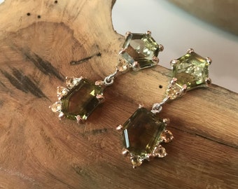 Sterling silver lemon quartz asymmetrical fancy earrings
