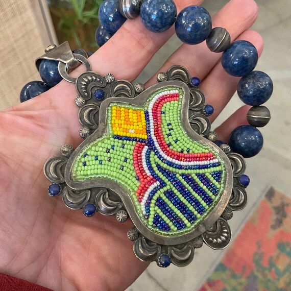 Sterling Silver beaded statement tulip necklace p… - image 3