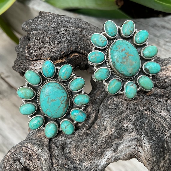 Sterling  Silver turquoise statement post earrings - image 9