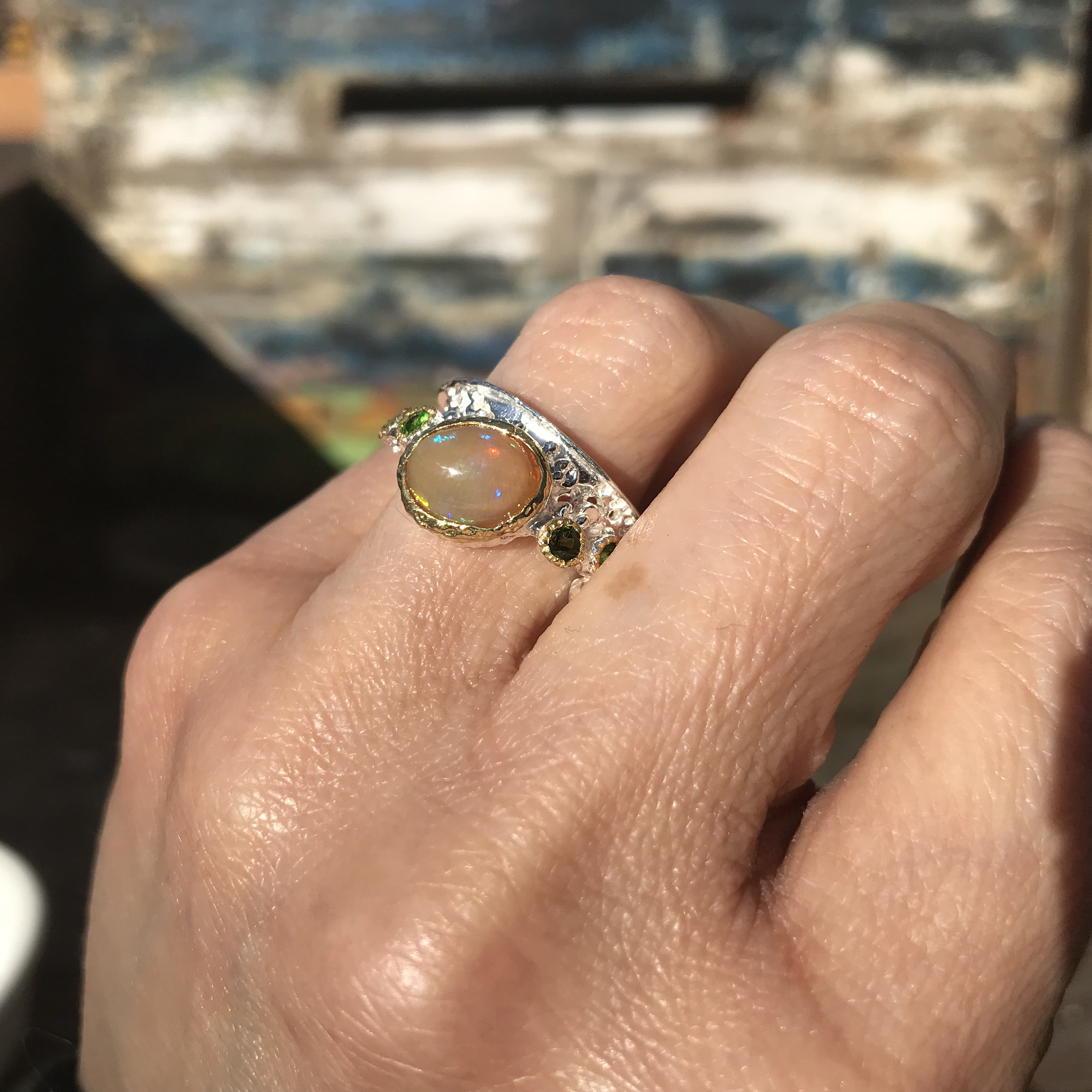 Anillo Ajustable Plata 925 Ópalo Joya Mujer Moda Vintage | Cuotas Sin Interés