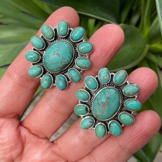 Sterling  Silver turquoise statement post earrings - image 2