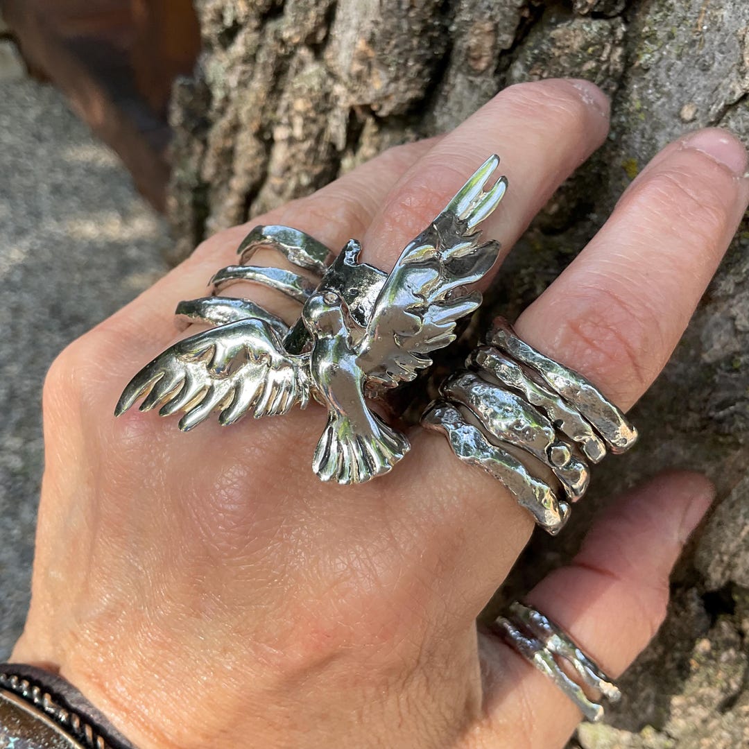 Sterling Statement Dove of Peace Wings Cuff Ring 7-9 - Etsy