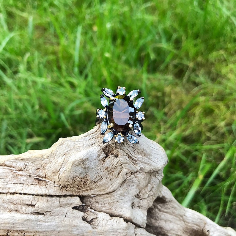 Handmade sterling silver Topaz Smokey Quartz statement Ring shops 7