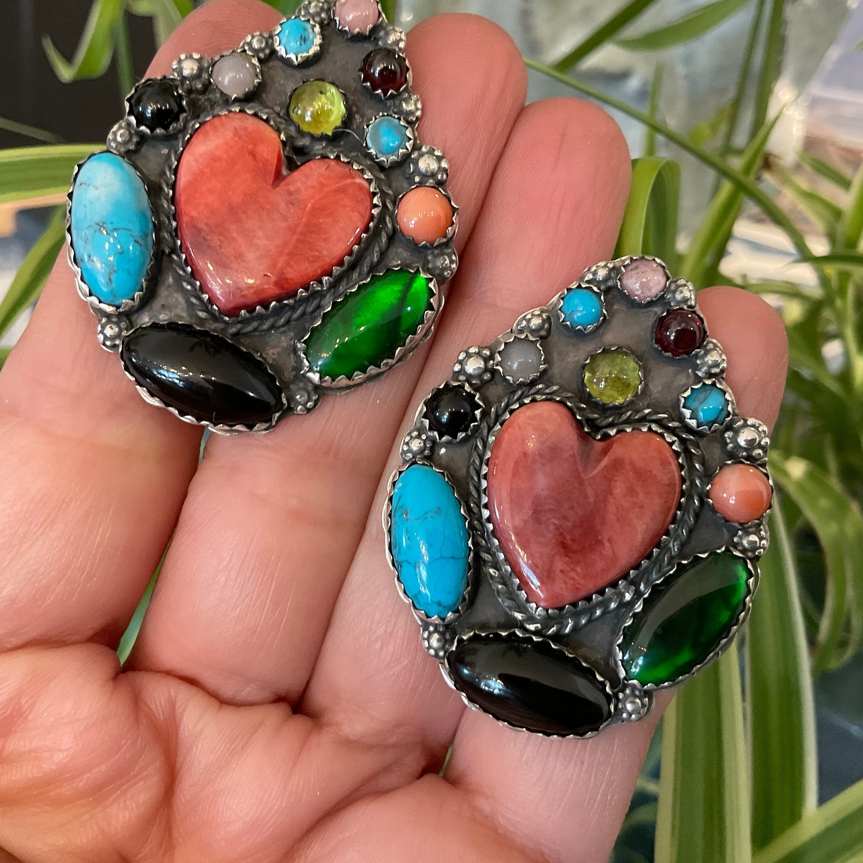 Gorgeous Native American Navajo Honeybee Coral Sterling Silver Huge Heart Ring Gorgeous Native American Navajo Honeybee Coral Sterling Silver Huge Heart Ring