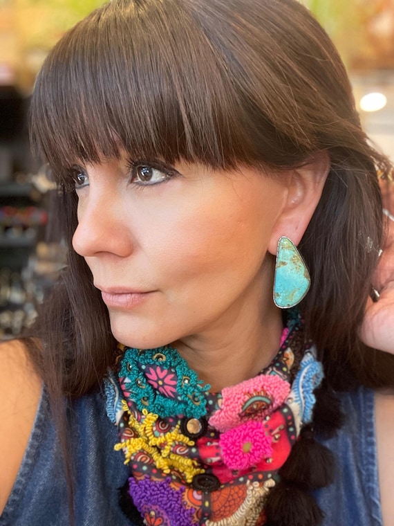 Sterling Silver turquoise statement massive post … - image 4