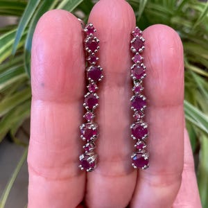Sterling Silver  Natural red ruby long dangle earrings